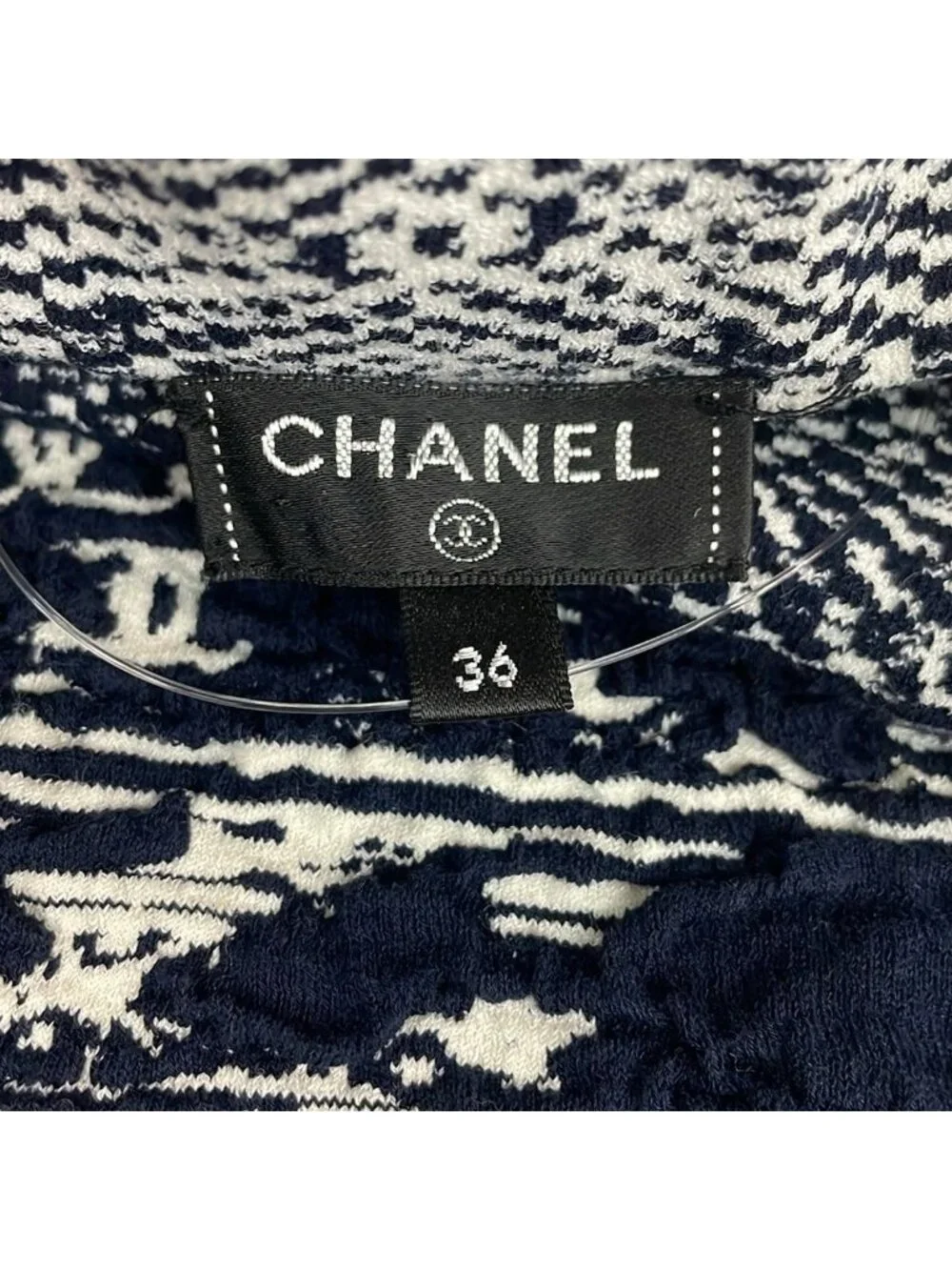Chanel Long Skirt 36 S Ivory Dark Navy Waist Togo